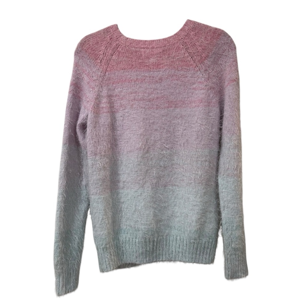 Abercrombie kids fuzzy pastel ombré sweater pink blue size 13/14 cozy knit
